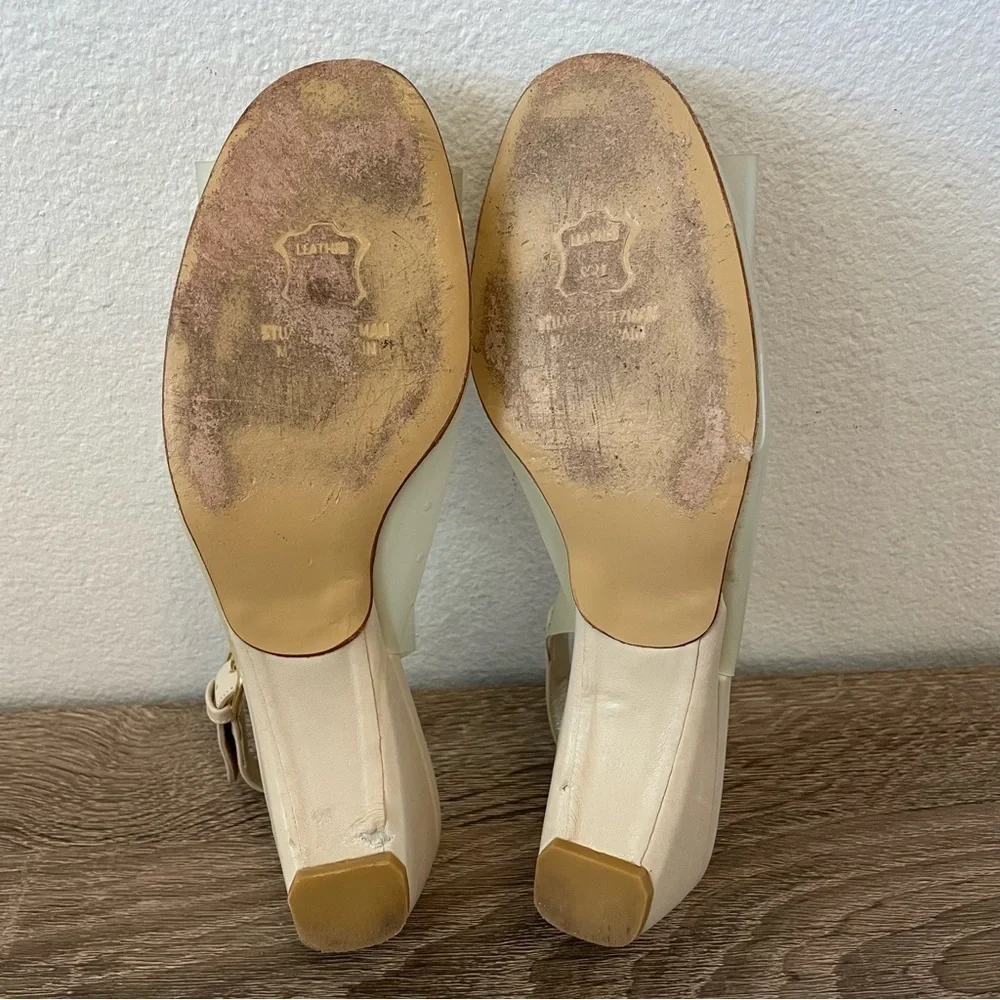 Stuart Weitzman Vintage Translucent Peep Toe Bow Slingback Sandals, Size 6.5N